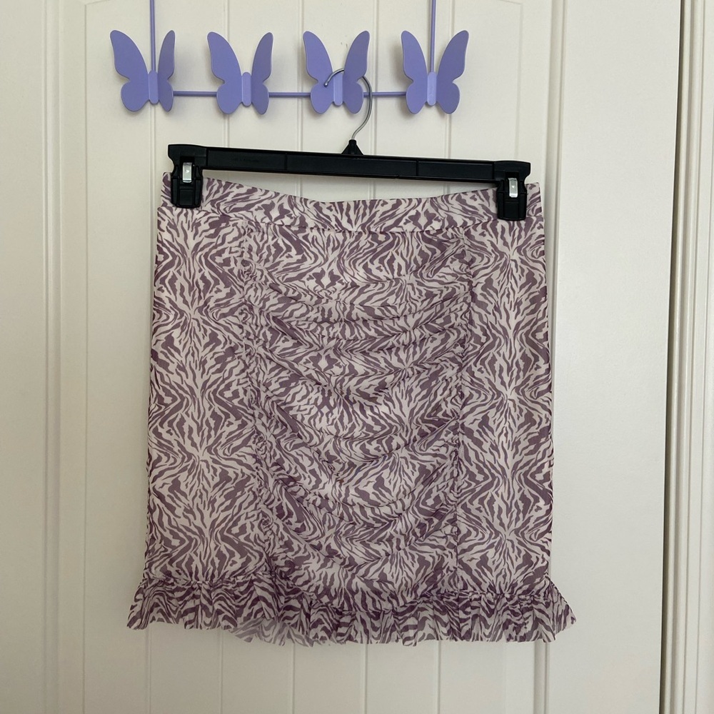 NWOT | Free People women’s Romi lavender mesh ruched zebra ruffle‎ skirt medium